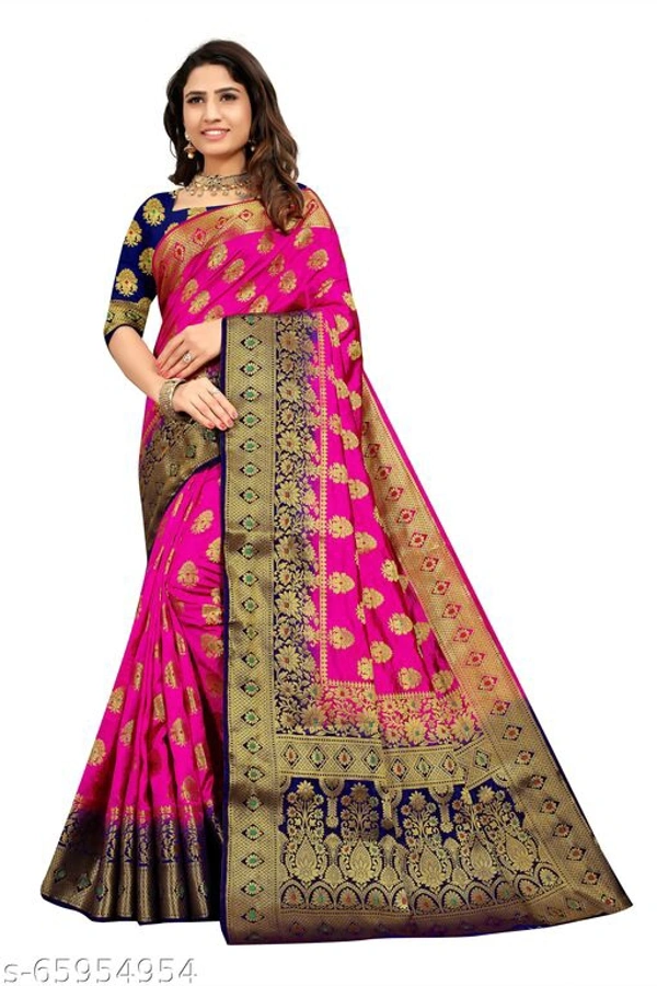 Ganga kanjivaram silk saree with zari blouse - Pink, s-65954954