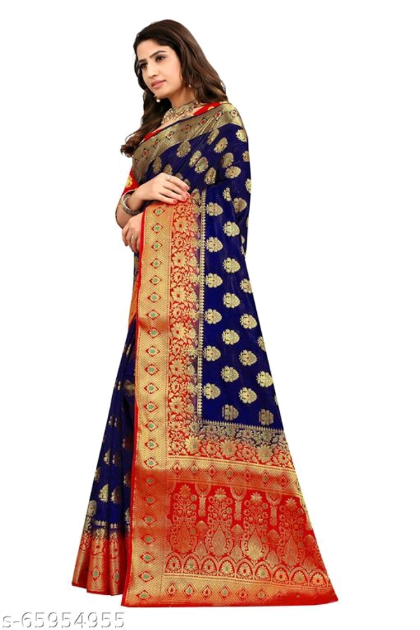 Ganga kanjivaram silk saree with zari blouse - Blue, s-65954955