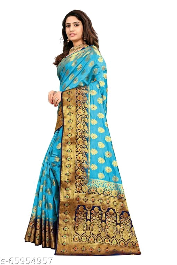 Ganga kanjivaram silk saree with zari blouse - Blue, s-65954957