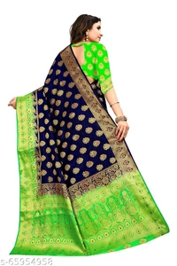 Ganga kanjivaram silk saree with zari blouse - Green-pink, s-65954958