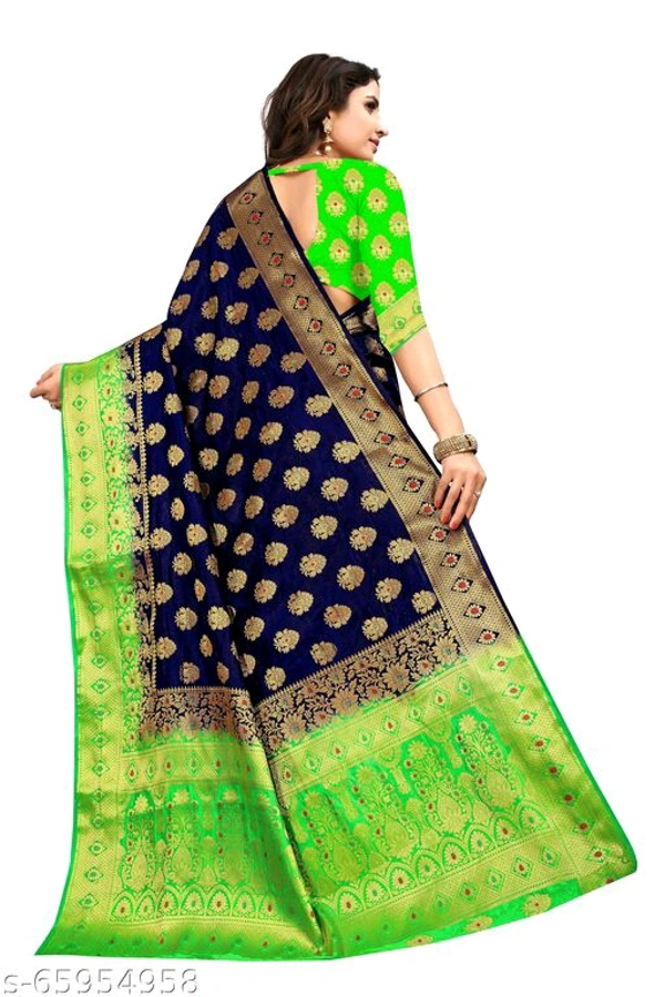 Ganga kanjivaram silk saree with zari blouse - Green-pink, s-65954958