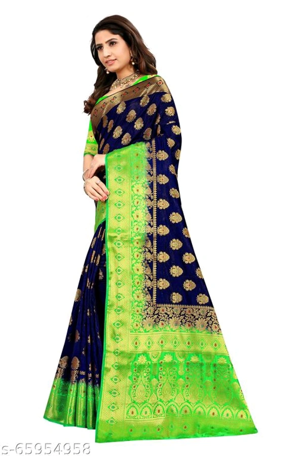 Ganga kanjivaram silk saree with zari blouse - Green-pink, s-65954958