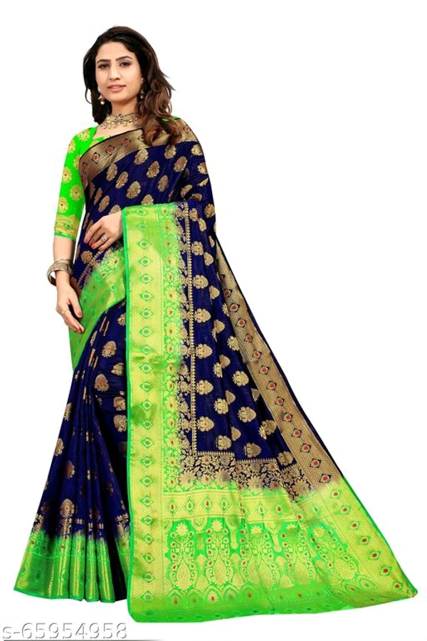 Ganga kanjivaram silk saree with zari blouse - Green-pink, s-65954958