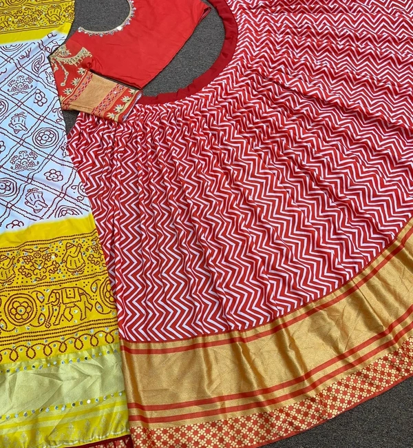🧚‍♀️💕 *LUNCHING NEW DESIGNER PARTY WEAR FANCY DIGITAL PRINT AND REAL MIRROR HAND WORK LAHENGHA - CHOLI WITH DUPATTA* 🧚‍♀️💕 - Red-Yelllow