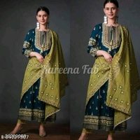 WOMEN'S & GIRLS JAIPURI PRINTED KURTA, PANT & DUPATTA SET - Black, XL