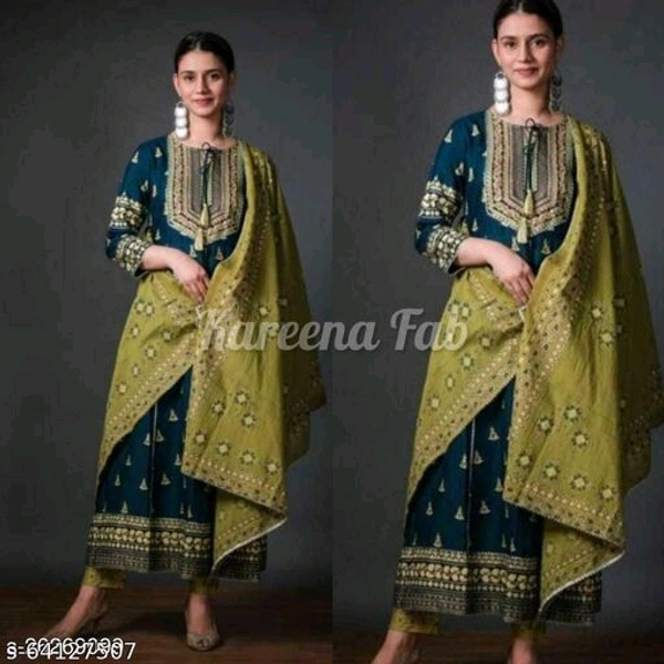 WOMEN'S & GIRLS JAIPURI PRINTED KURTA, PANT & DUPATTA SET - Black, XL