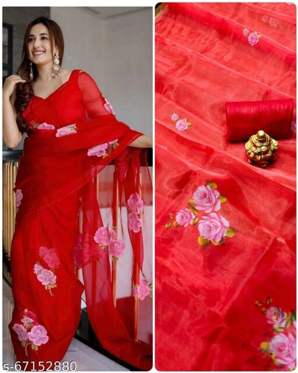 Organza Floral Printed Saree - s-67152876, Fee size