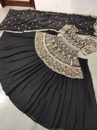 *🧵FABRICS DETAIL🧵*💃👚* TOP *👚💃*#TOP FABRIC*         :FAUX GEORGETTE WITH HEAVY EMBROIDERY 5 mm SEQUENCE WORK WITH RIYAL MIRROR HAND WORK WITH EMBROIDERY SLEEVES(AM) - Black