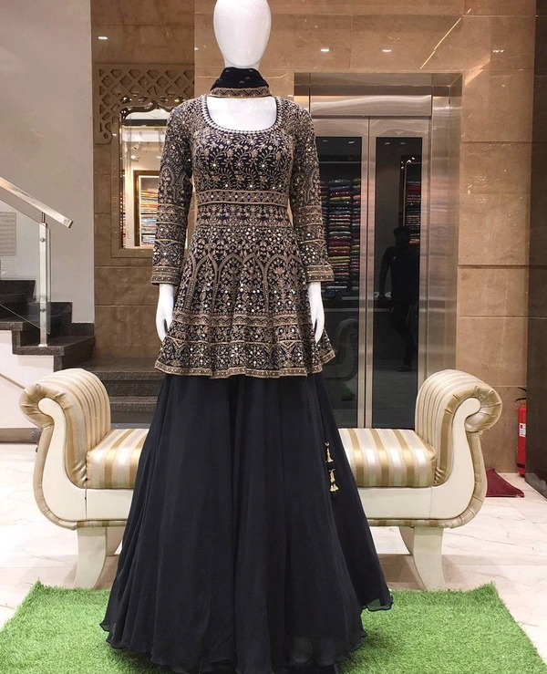 *🧵FABRICS DETAIL🧵*💃👚* TOP *👚💃*#TOP FABRIC*         :FAUX GEORGETTE WITH HEAVY EMBROIDERY 5 mm SEQUENCE WORK WITH RIYAL MIRROR HAND WORK WITH EMBROIDERY SLEEVES(AM) - Maroon
