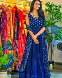 LC -422 ♥️ PRESENTING NEW DESIGNER  EMBROIDERED ANARKALI GOWN ♥️♥️ GOOD QUALITY EMBROIDERED GEORGETTE    OUTFIT(AM) - Blue, Free Size