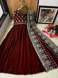 LC -422 ♥️ PRESENTING NEW DESIGNER  EMBROIDERED ANARKALI GOWN ♥️♥️ GOOD QUALITY EMBROIDERED GEORGETTE    OUTFIT(AM) - Blue, Free Size