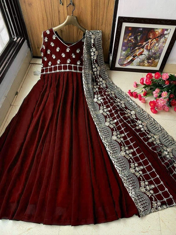 LC -422 ♥️ PRESENTING NEW DESIGNER  EMBROIDERED ANARKALI GOWN ♥️♥️ GOOD QUALITY EMBROIDERED GEORGETTE    OUTFIT(AM) - Blue, Free Size
