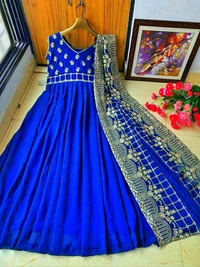 LC -422 ♥️ PRESENTING NEW DESIGNER  EMBROIDERED ANARKALI GOWN ♥️♥️ GOOD QUALITY EMBROIDERED GEORGETTE    OUTFIT(AM) - Blue, Free Size
