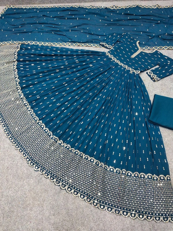 *Presenting New Designers Party Wear Gown 4 Colors With Heavy Embroidery Siquence Work*(am) - Free Size