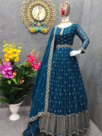 *Presenting New Designers Party Wear Gown 4 Colors With Heavy Embroidery Siquence Work*(am) - Free Size