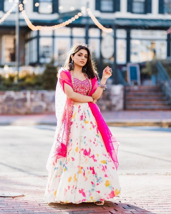*New Designer printed Ruffle lehengha with heavy blouse and dupatta*(am) - Free Size