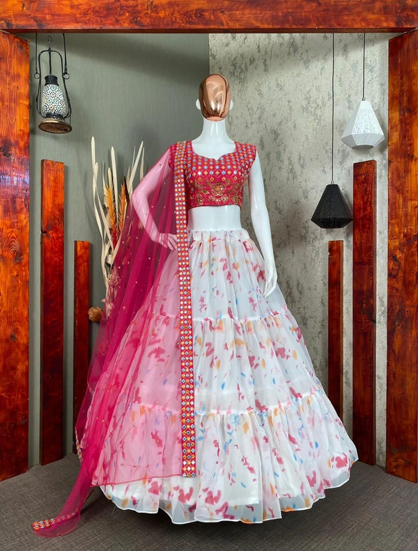 *New Designer printed Ruffle lehengha with heavy blouse and dupatta*(am) - Free Size