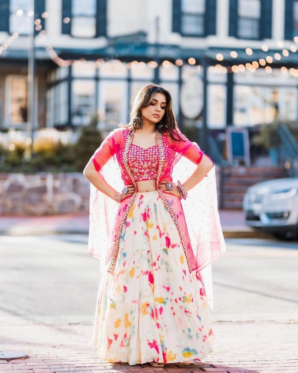 *New Designer printed Ruffle lehengha with heavy blouse and dupatta*(am) - Free Size
