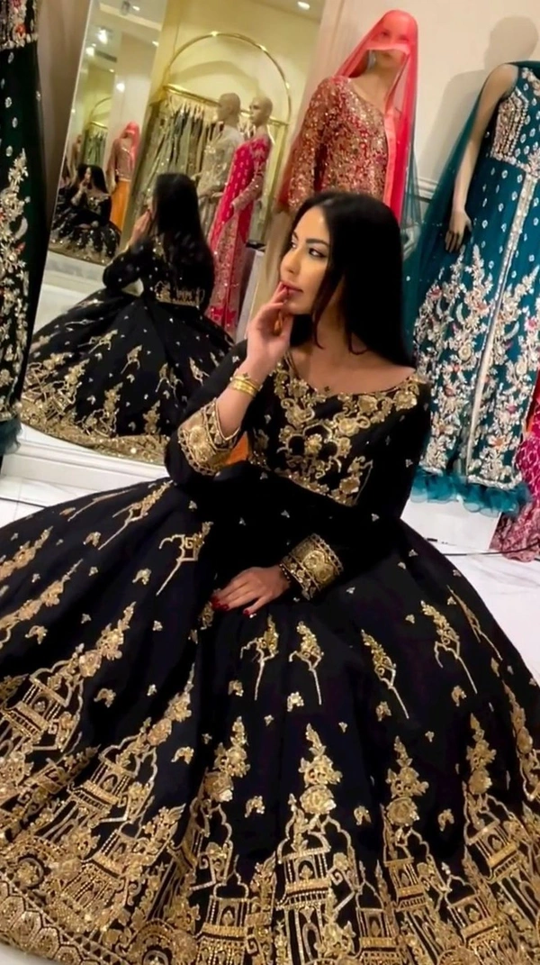 *NEW PARTY WEAR GEORGETTE HEAVY EMBROIDERY WORK GOWN WITH*(am) - Black