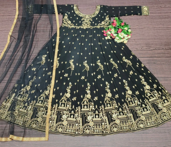 *NEW PARTY WEAR GEORGETTE HEAVY EMBROIDERY WORK GOWN WITH*(am) - Green