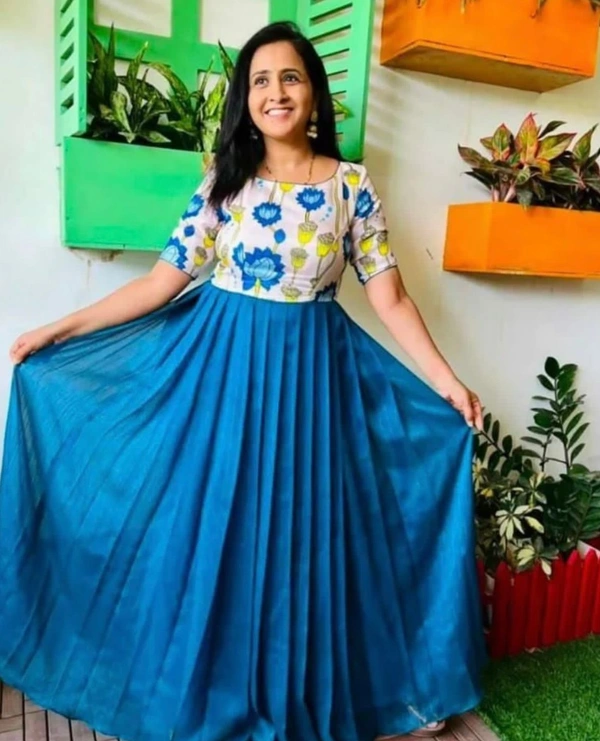 Beautiful Kalamkari Gown(am) - Blue, XXL
