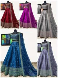 *PRESENTING NEW DESIGN  EMBROIDERY WITH SIQUANCE WORK LEHENGA CHOLI WITH DUPATTA*(am) - Red
