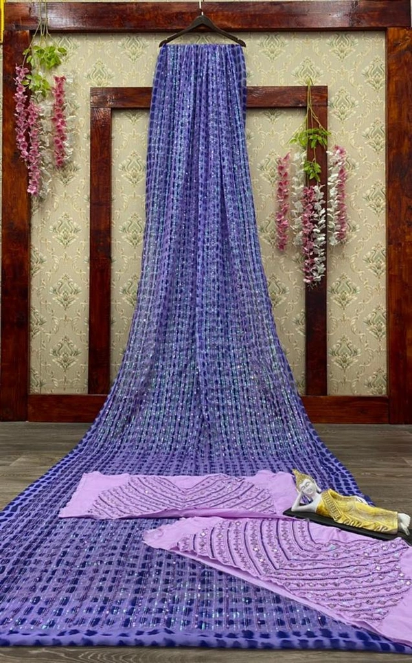 *_NEW PARTY WEAR BOLLYWOOD STYLE PRINT WITH DOUBLE SEQUANCE WORK SAREE WITH  MIRROR BLOUSE🚀 *_(am)