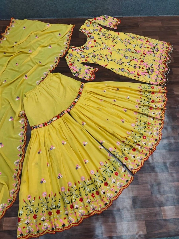 👗💥*Launching New Đěsigner Party Wear Look Top Plazzo and Dupatta In 2 Colours*💥👗(am) - Yellow