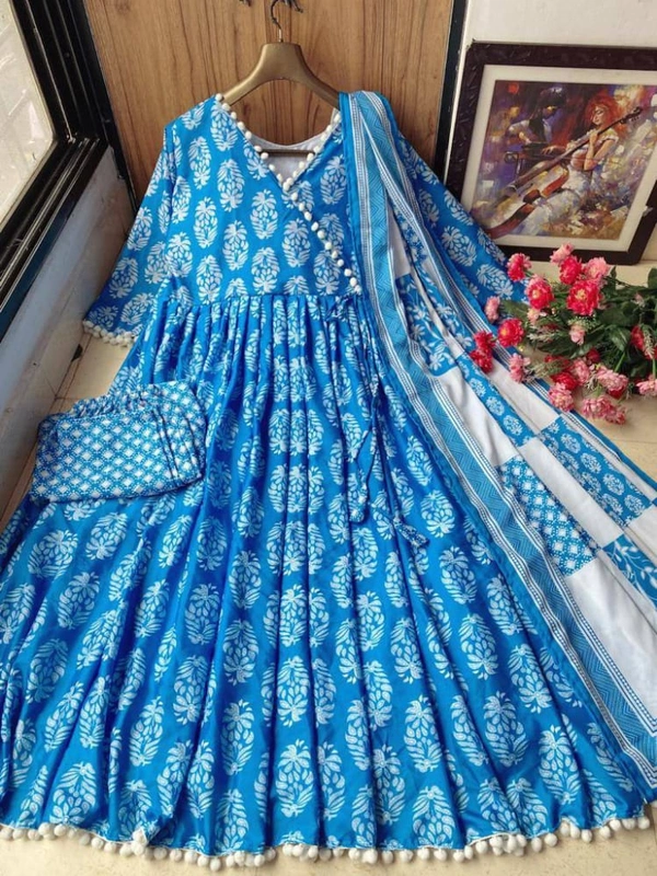 *LC 760*♥️ PRESENTING NEW DESIGNER  PRINTED ANARKALI GOWN ♥️(am) - Blue