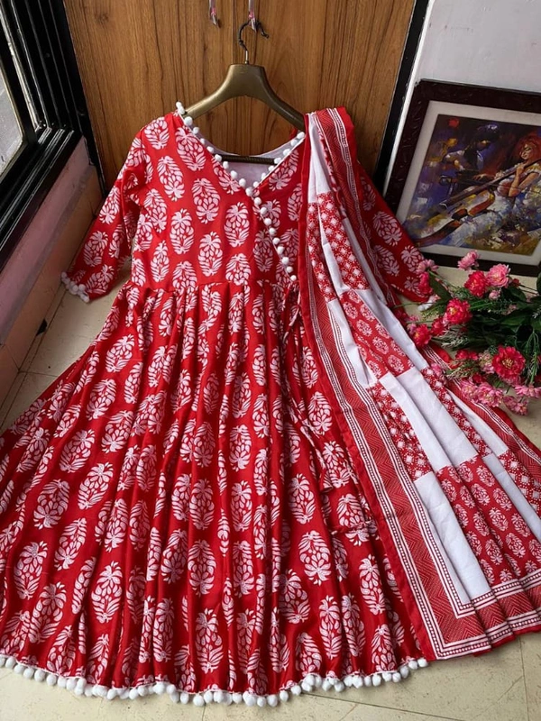 *LC 760*♥️ PRESENTING NEW DESIGNER  PRINTED ANARKALI GOWN ♥️(am) - Red
