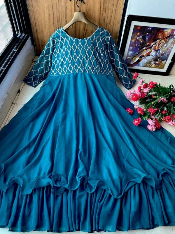 LC 634♥️ PRESENTING NEW DESIGNER  EMBROIDERED ANARKALI GOWN ♥️(am) - Blue