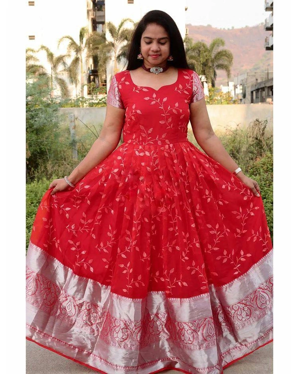 LC 809♥️ PRESENTING NEW DESIGNER  EMBROIDERED ANARKALI GOWN ♥️(am) - Red
