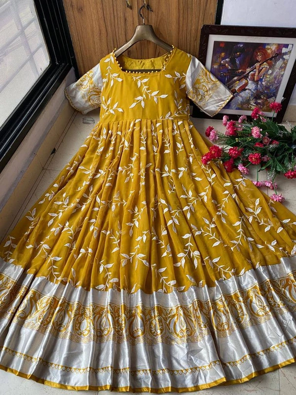 LC 809♥️ PRESENTING NEW DESIGNER  EMBROIDERED ANARKALI GOWN ♥️(am) - Yellow