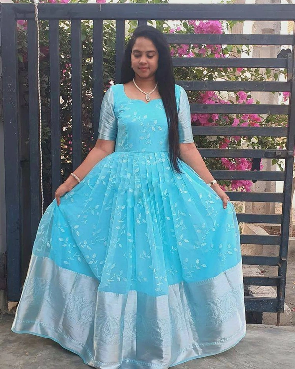LC 809♥️ PRESENTING NEW DESIGNER  EMBROIDERED ANARKALI GOWN ♥️(am) - Sky Blue
