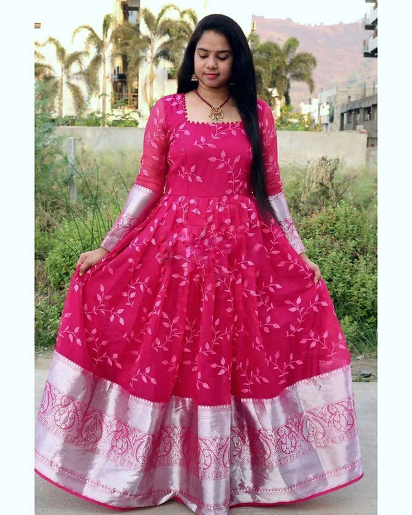 LC 809♥️ PRESENTING NEW DESIGNER  EMBROIDERED ANARKALI GOWN ♥️(am) - Dark Pink