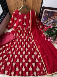 *LC 801*♥️ PRESENTING NEW DESIGNER EMBROIDERED ANARKALI GOWN ♥️(am) - Red