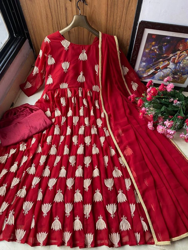 *LC 801*♥️ PRESENTING NEW DESIGNER EMBROIDERED ANARKALI GOWN ♥️(am) - Red