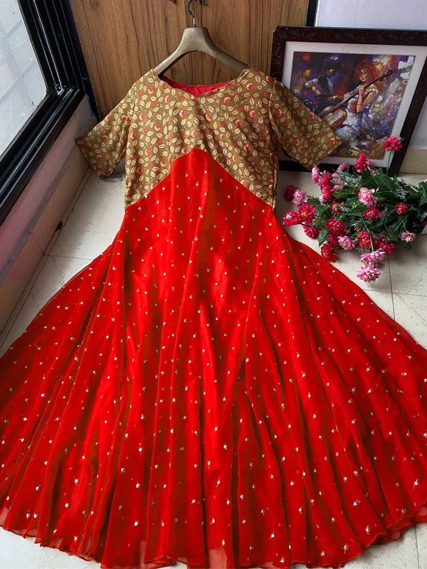 LC 803♥️ PRESENTING NEW DESIGNER  EMBROIDERED ANARKALI GOWN ♥️(am) - Red