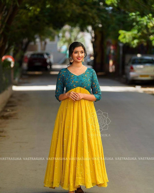 LC 803♥️ PRESENTING NEW DESIGNER  EMBROIDERED ANARKALI GOWN ♥️(am) - Yellow