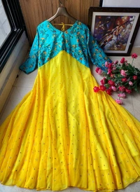 LC 803♥️ PRESENTING NEW DESIGNER  EMBROIDERED ANARKALI GOWN ♥️(am) - Yellow