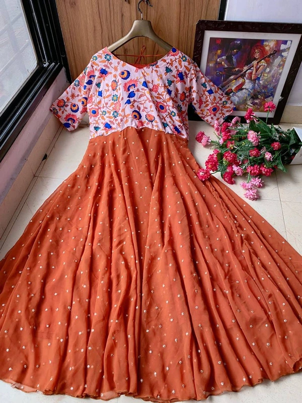 LC 803♥️ PRESENTING NEW DESIGNER  EMBROIDERED ANARKALI GOWN ♥️(am) - Brown