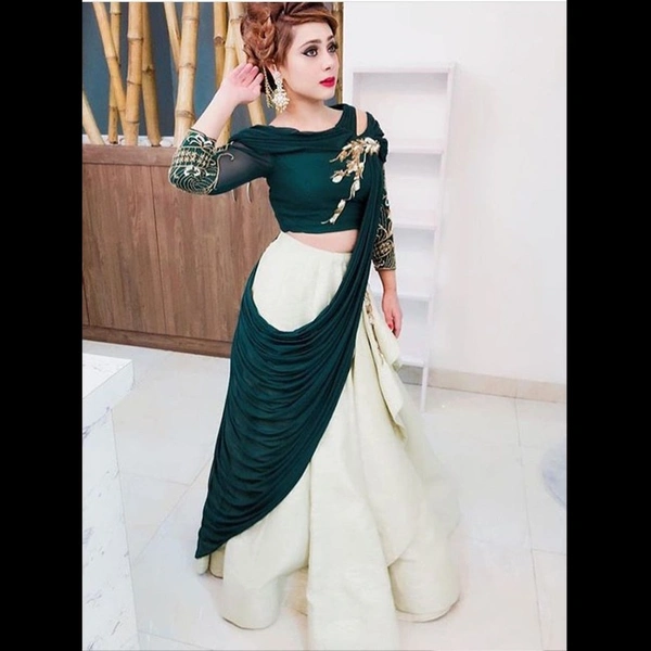 *Green Draping Lehenga (Semi-Stitch)*(Green and Blue)(am)