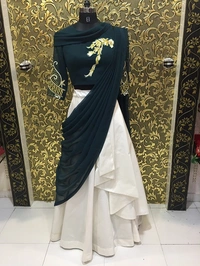 *Green Draping Lehenga (Semi-Stitch)*(Green and Blue)(am)