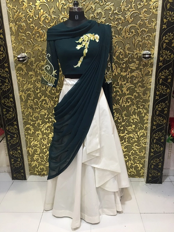*Green Draping Lehenga (Semi-Stitch)*(Green and Blue)(am)