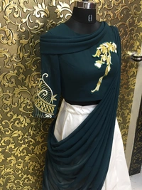 *Green Draping Lehenga (Semi-Stitch)*(Green and Blue)(am)