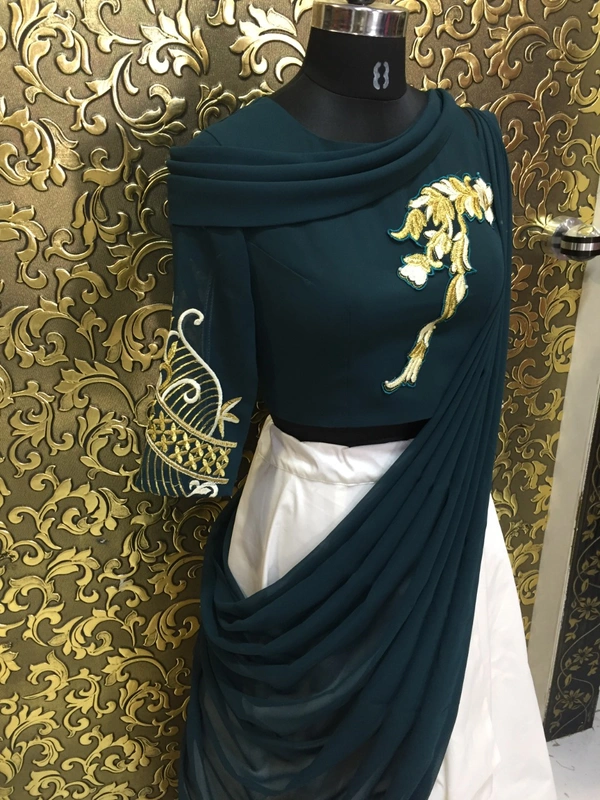 *Green Draping Lehenga (Semi-Stitch)*(Green and Blue)(am)