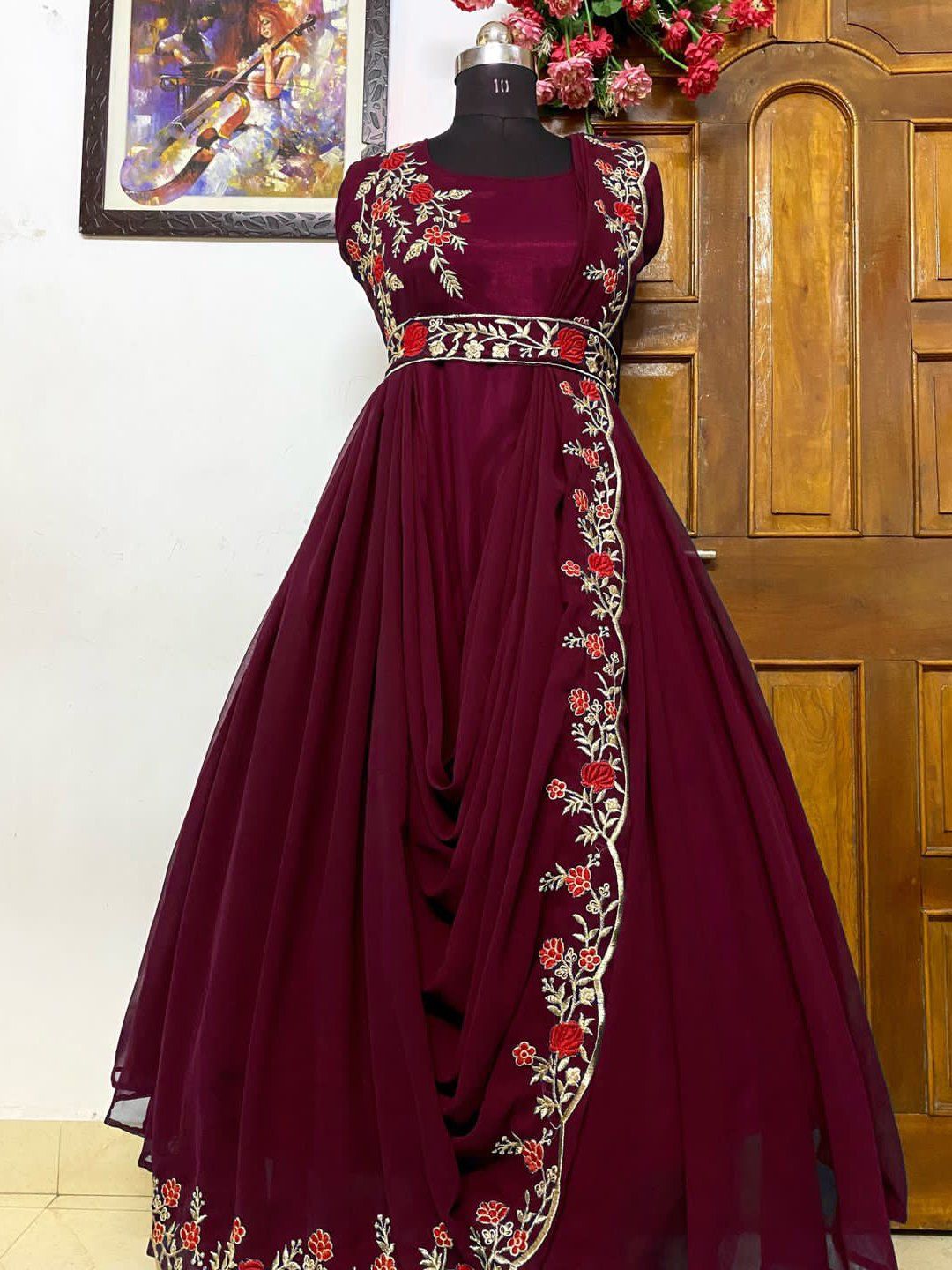 Beautiful Design New Fancy Heavy Beaded Indian Embroidery Work Chiffon Anarkali  Dress For Women - African Boutique