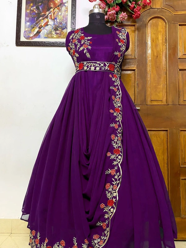 LC 945♥️ PRESENTING NEW DESIGNER EMBROIDERED ANARKALI GOWN ♥️(Am) - Cardinal Pink