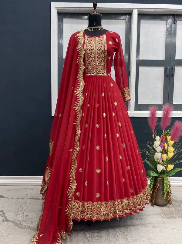📌*REAL MODELING COLLACTION *🧚‍♀️👌⭐️💫👗*Launching New Party Wear Look Gown & Dupatta Set *👗🧚‍♀️⭐️(Am) - Red