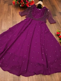 *new Georgette Gown With removable Embroidery Work Overcoat..* - Purple, XL(42)